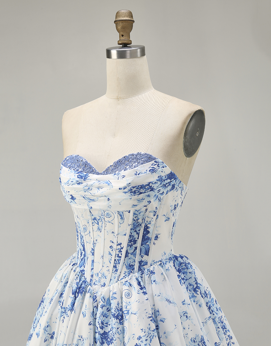 Pink Floral Sweetheart Corset Short A-Line Homecoming Dress