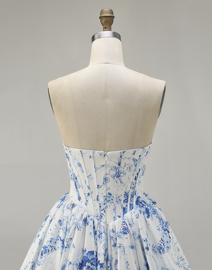 Pink Floral Sweetheart Corset Short A-Line Homecoming Dress