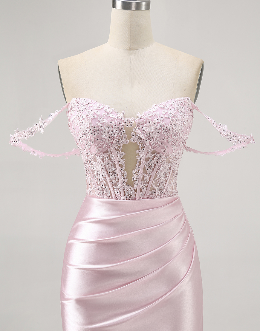 Sparkly Pink Short Corset Beaded Homecoming Dress with Lace
