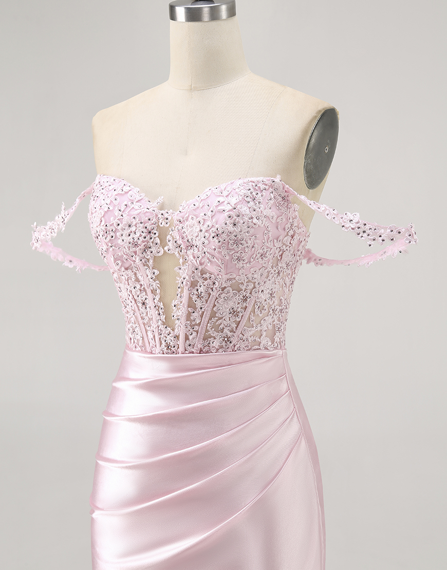 Sparkly Pink Short Corset Beaded Homecoming Dress with Lace