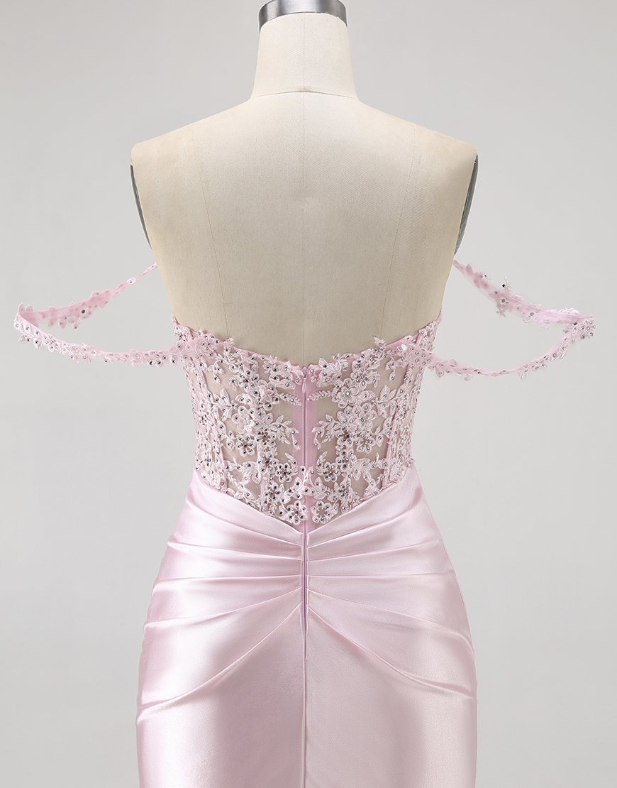 Sparkly Pink Short Corset Beaded Homecoming Dress with Lace