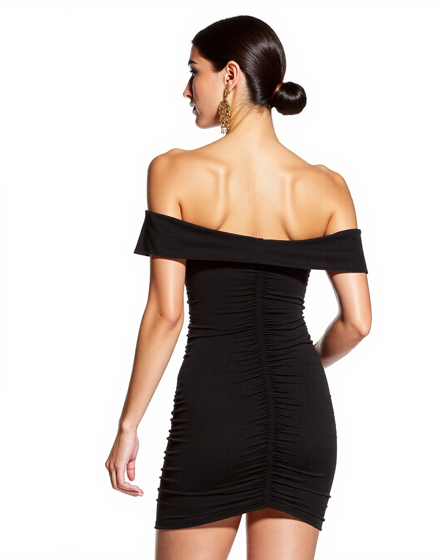 Black Off the Shoulder Ruched Tight Short Cocktail Dress