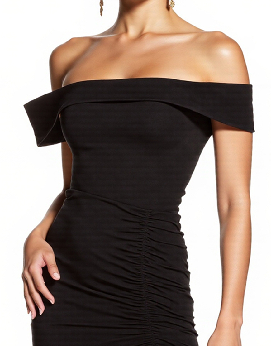 Black Off the Shoulder Ruched Tight Short Cocktail Dress