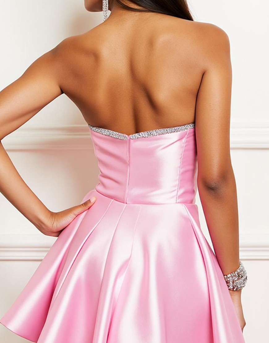 Sparkly Pink A Line Satin Short Corset Homecoming Dress with Beading