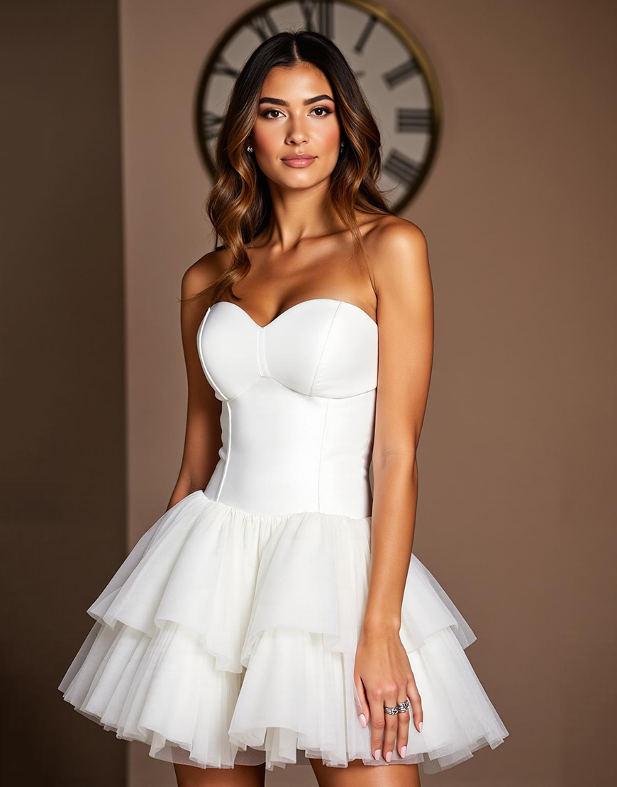 White Sweetheart Tulle Short Corset Homecoming Dress with Ruffles