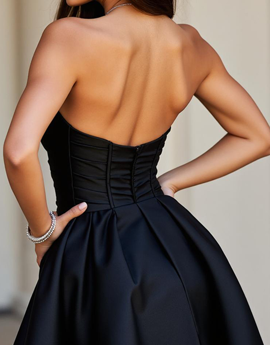 Sparkly Black A Line Short Satin Homecoming Dress with Beading