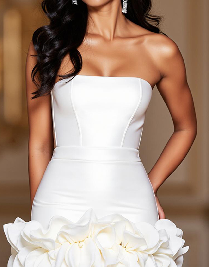 White Strapless Satin Ruffled Short Corset Homecoming Dress