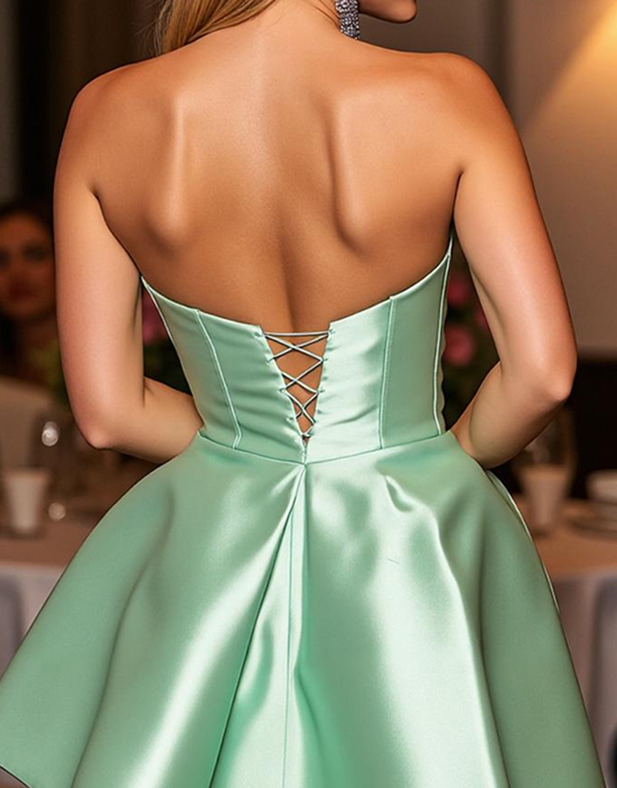 Sparkly Green Satin A Line Short Homecoming Dress with Beading