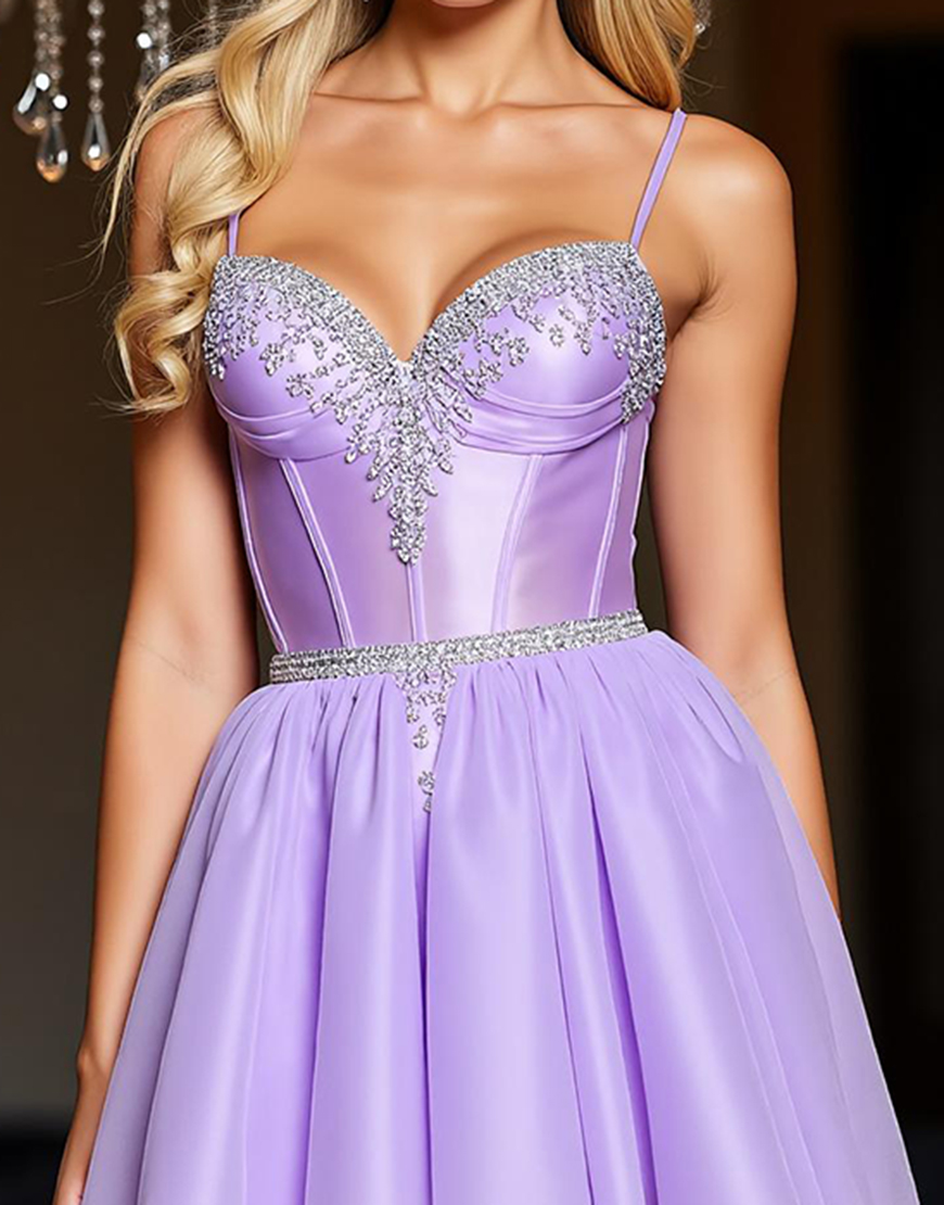 Sparkly Purple A Line Short Corset Homecoming Dress with Beading