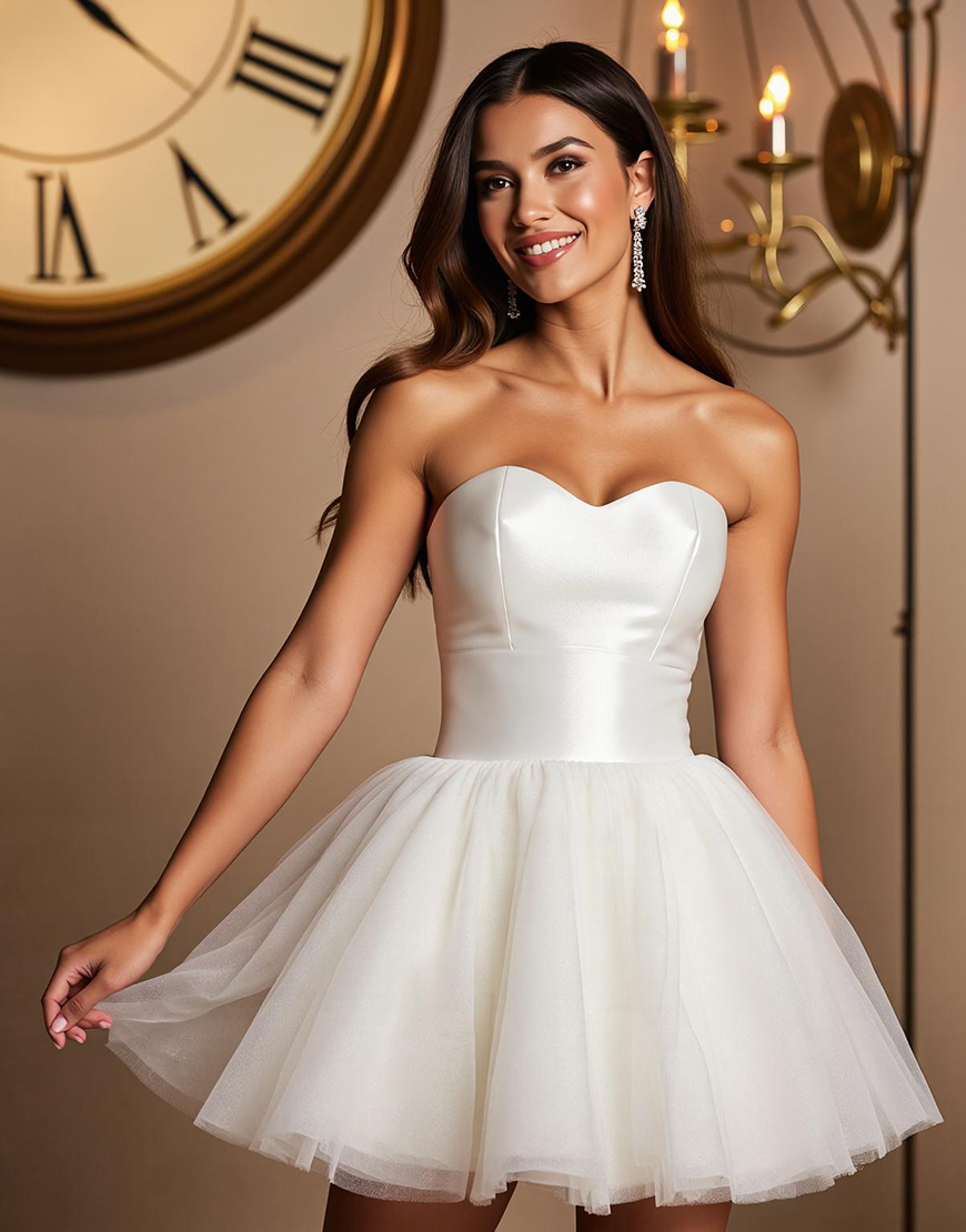 White Tulle Sweetheart A Line Short Homecoming Dress