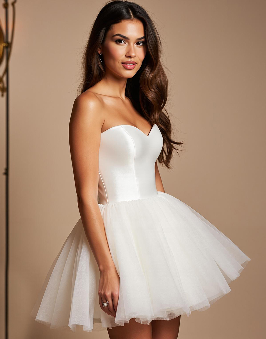 White Tulle Sweetheart A Line Short Homecoming Dress