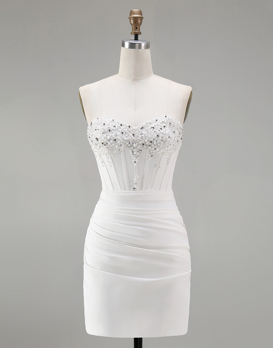 Sparkly White Bodycon Sweetheart Short Homecoming Dress with Beading