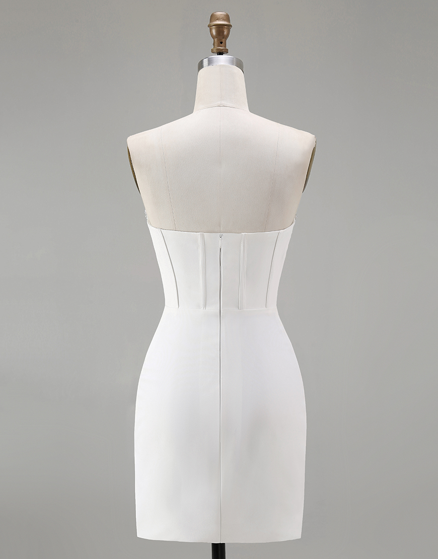 Sparkly White Bodycon Sweetheart Short Homecoming Dress with Beading