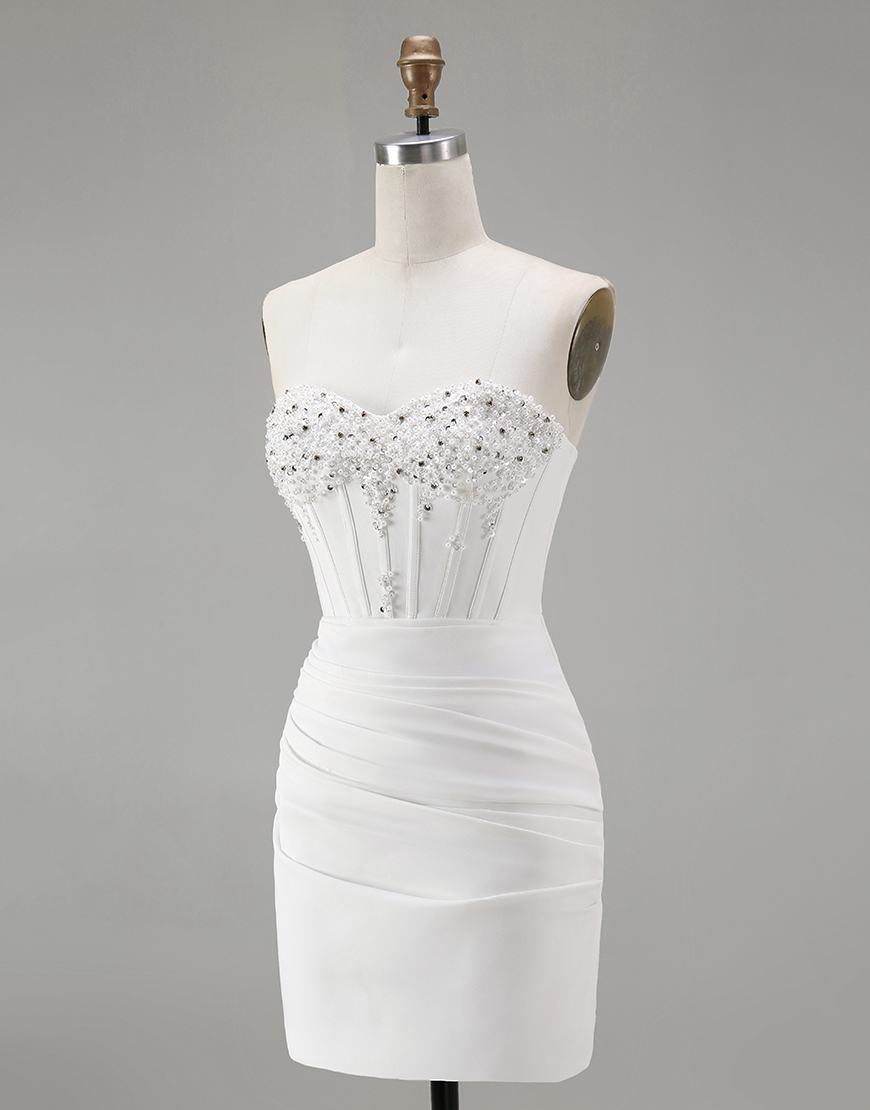 Sparkly White Corset Tight Short Homecoming Dress with Beading