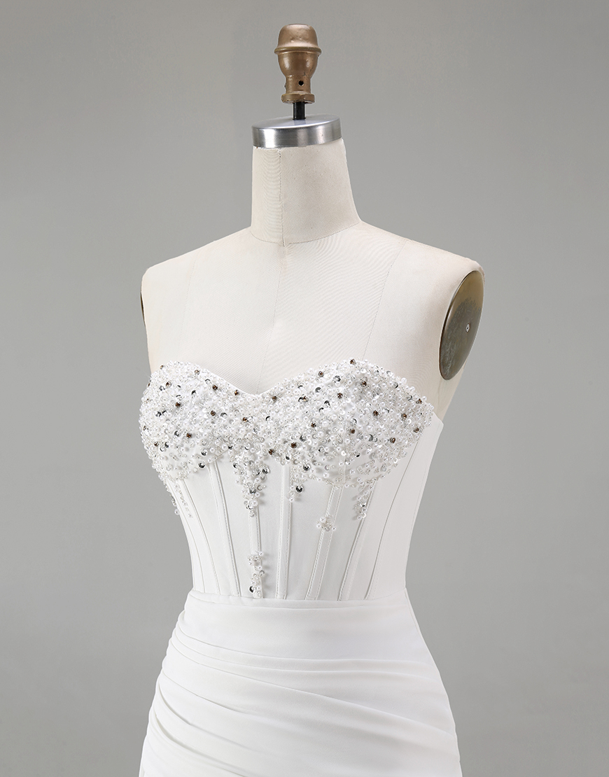 Sparkly White Corset Tight Short Homecoming Dress with Beading