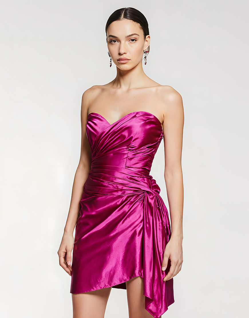 Fuchsia Tight Ruched Sweetheart Satin Short Homecoming Dress