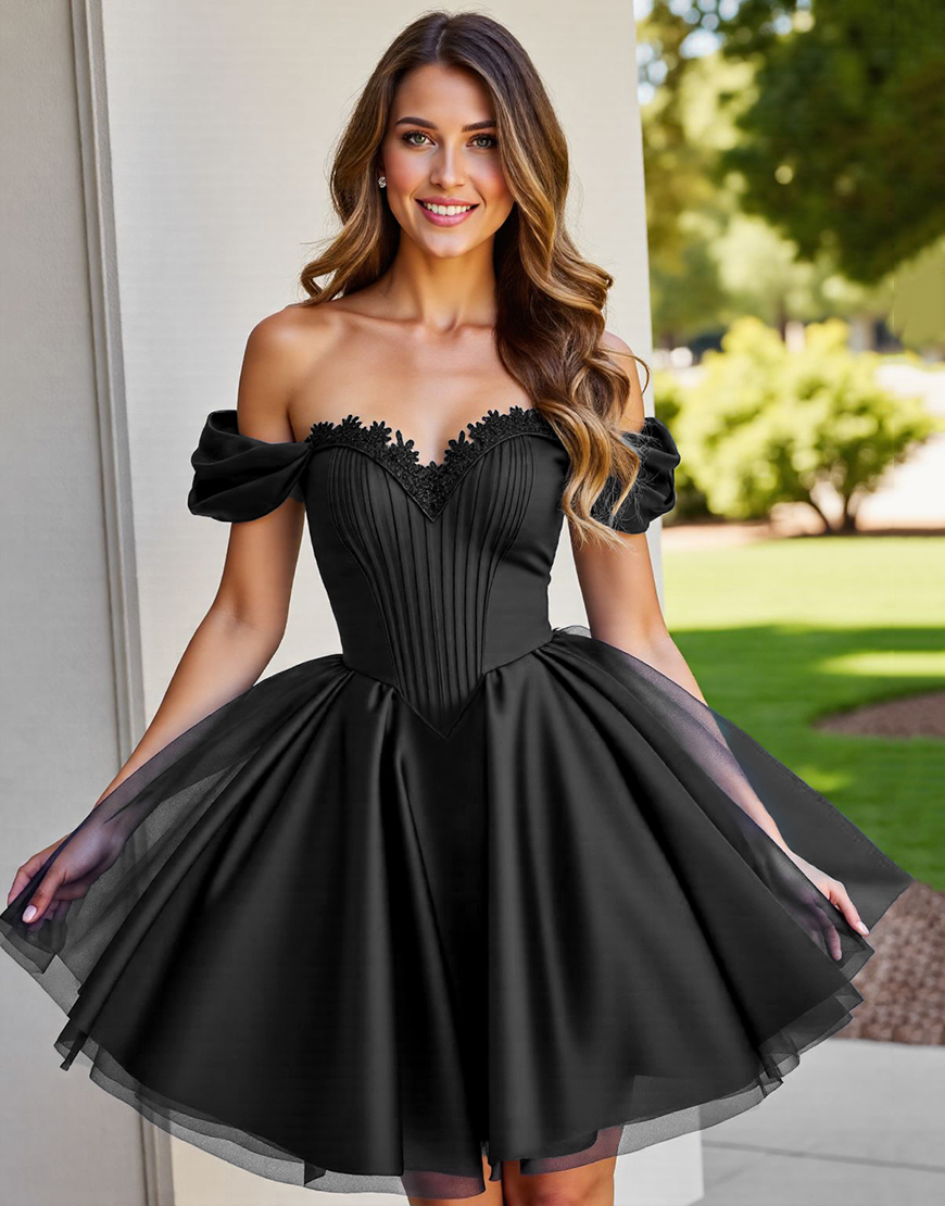 Black Corset Tulle A Line Short Homecoming Dress