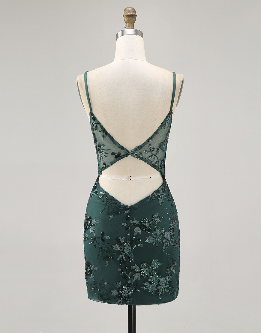 Sparkly Dark Green Tight Short Corset Homecoming Dress with Sequins