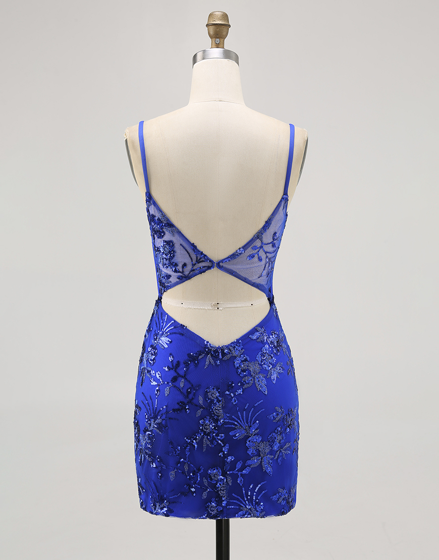 Sparkly Royal Blue Tulle Tight Short Corset Homecoming Dress with Lace