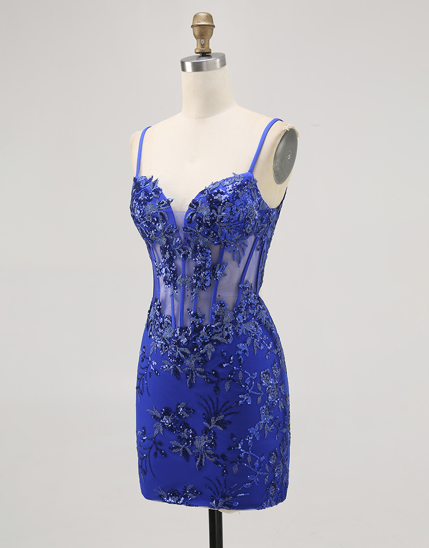 Sparkly Black Spaghetti Straps Tight Short Corset Homecoming Dress with Lace