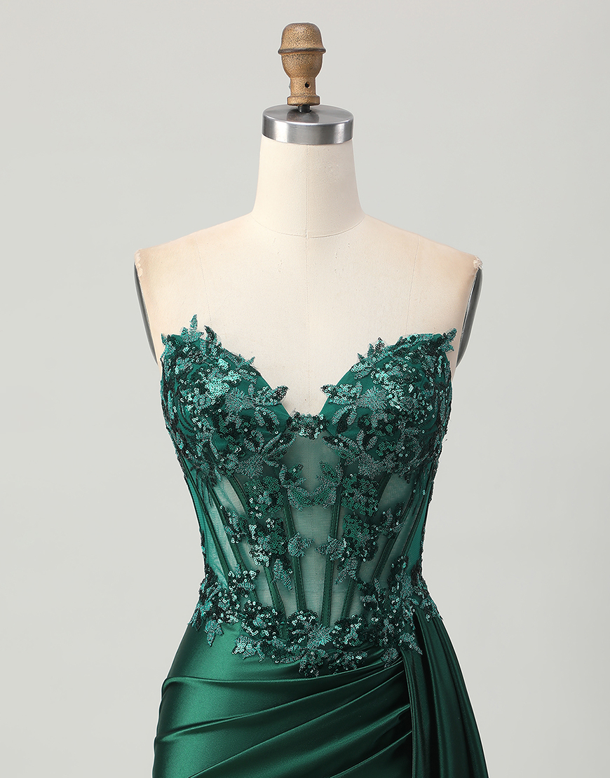 Sparkly Dark Green Satin Short Corset Homecoming Dress with Ruffles