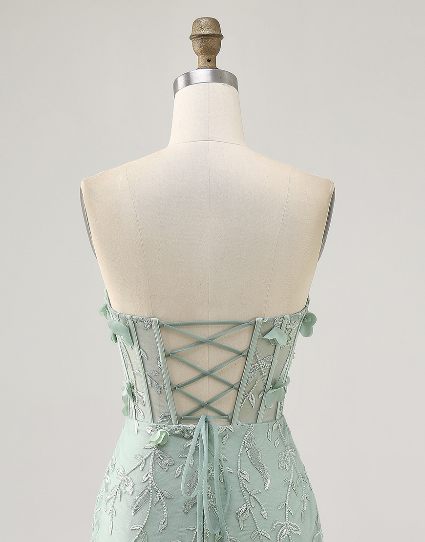 Sparkly Sage Sweetheart Corset Floral Tight Short Homecoming Dress with Beading