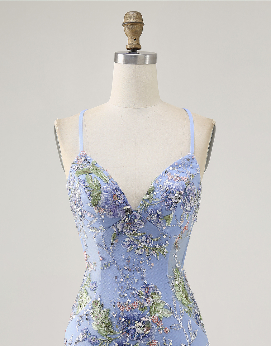 Sparkly Lilac Tight Floral Short Homecoming Dress with Sequins