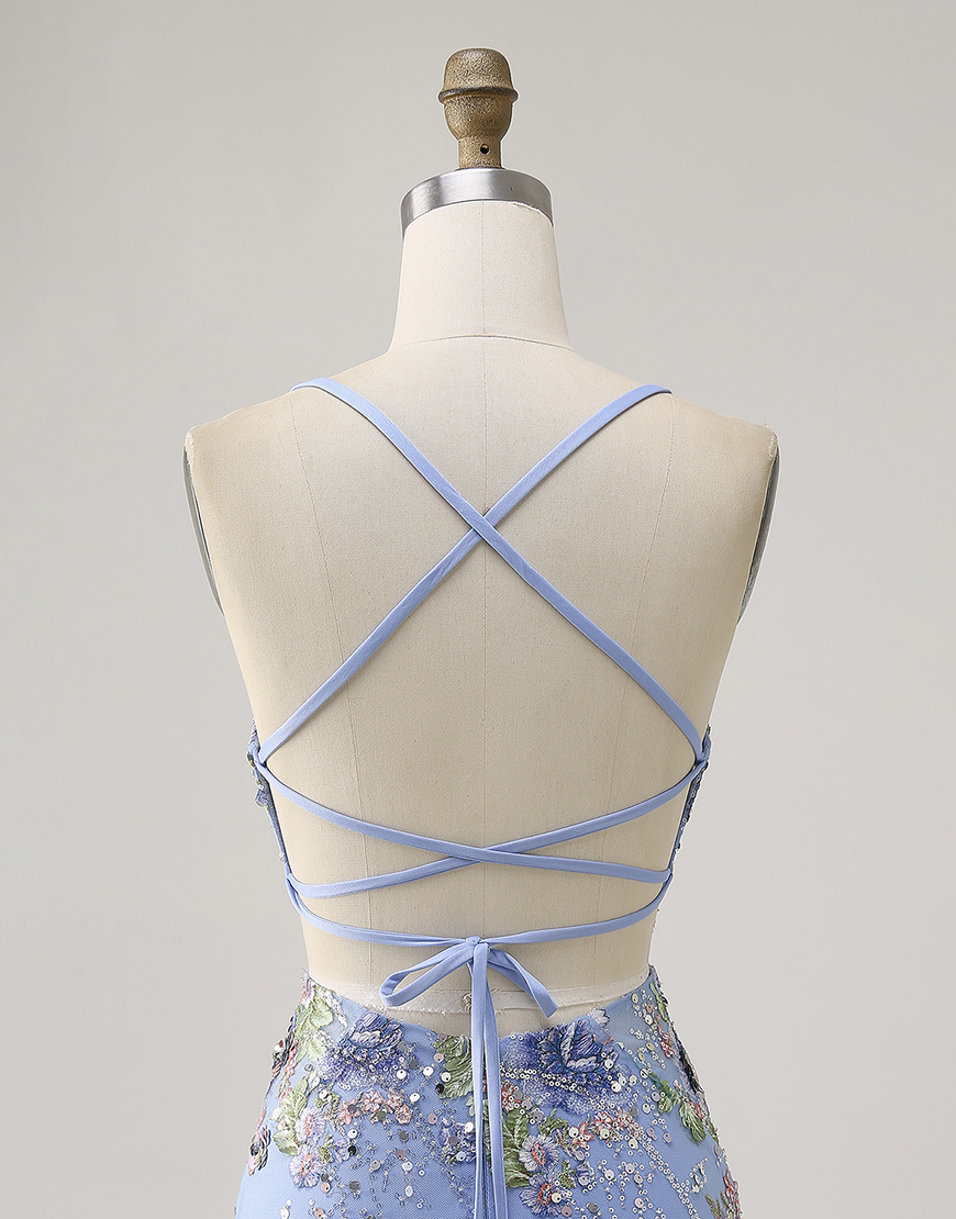 Sparkly Lilac Tight Floral Short Homecoming Dress with Sequins