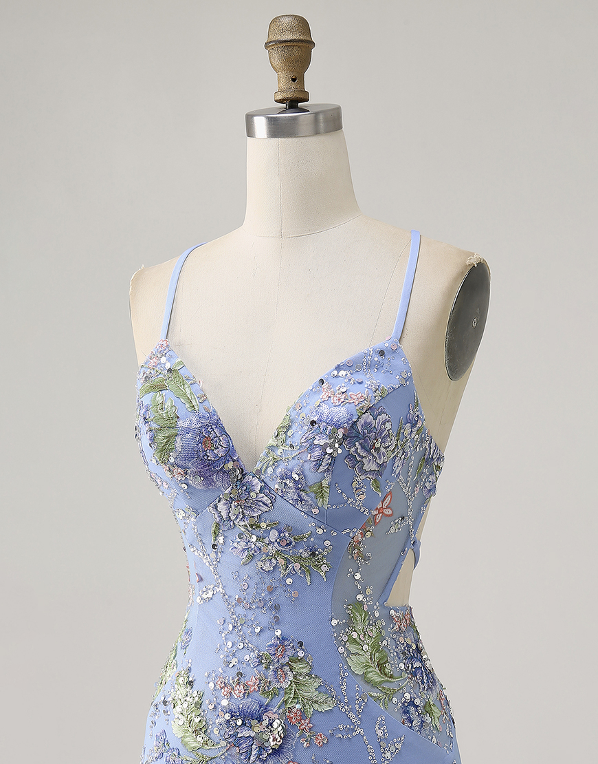 Sparkly Lilac Tight Floral Short Homecoming Dress with Sequins