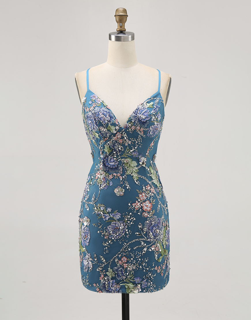 Sparkly Peacock Floral Beaded Tight Short Homecoming Dress with Sequin
