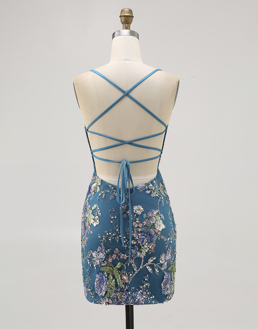 Sparkly Peacock Floral Beaded Tight Short Homecoming Dress with Sequin