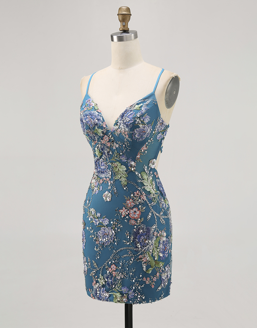 Sparkly Peacock Floral Beaded Tight Short Homecoming Dress with Sequin