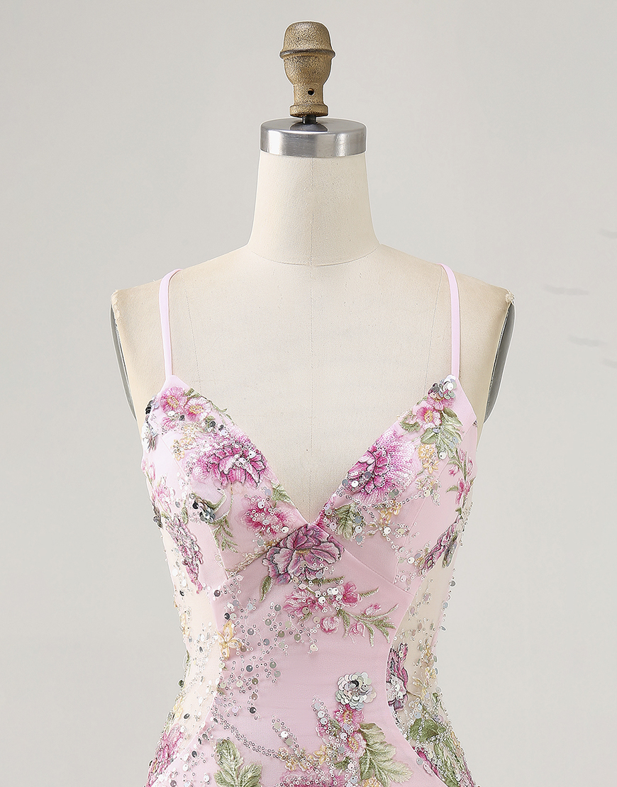 Sparkly Lilac Tight Floral Short Homecoming Dress with Sequins