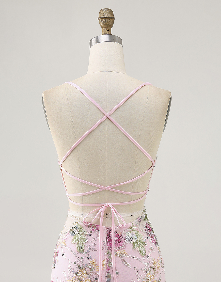 Sparkly Lilac Tight Floral Short Homecoming Dress with Sequins