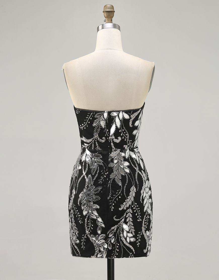 Sparkly Black Strapless Short Mirror Tight Homecoming Dress