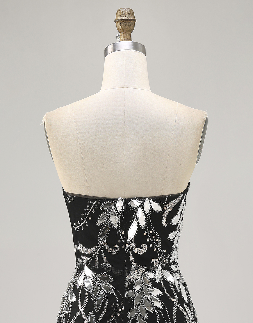 Sparkly Black Strapless Short Mirror Tight Homecoming Dress