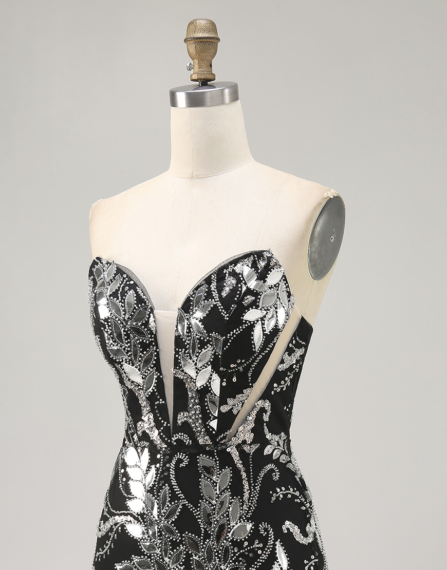 Sparkly Black Strapless Short Mirror Tight Homecoming Dress