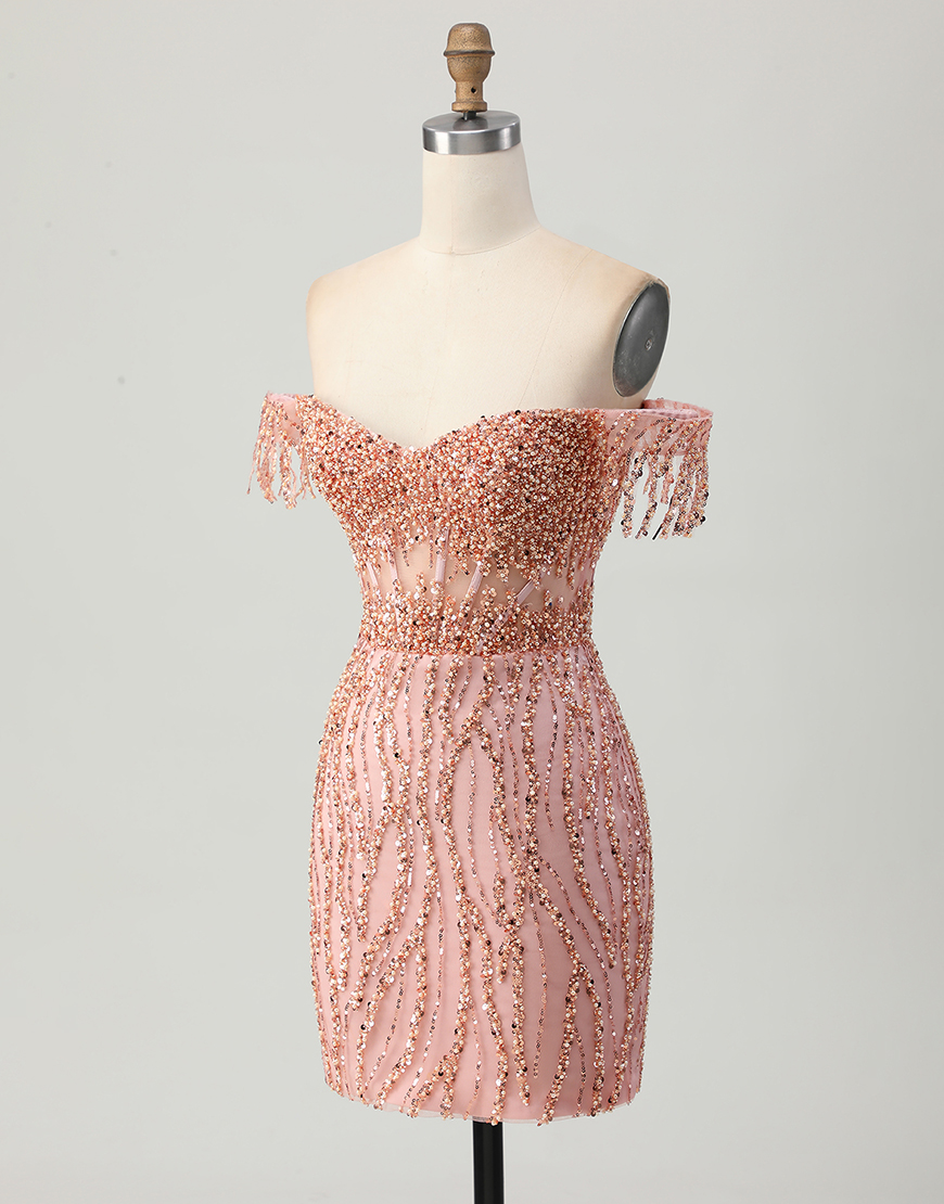Sparkly Dusty Rose Tight Short Corset Homecoming Dress with Beading