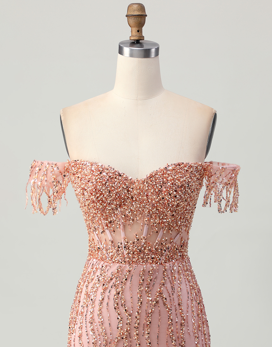 Sparkly Dusty Rose Tight Short Corset Homecoming Dress with Beading