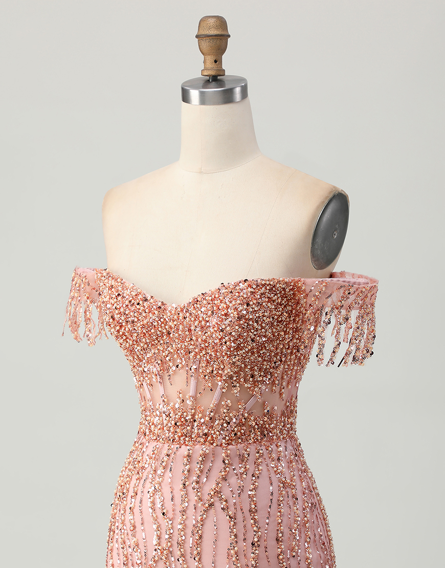 Sparkly Dusty Rose Tight Short Corset Homecoming Dress with Beading