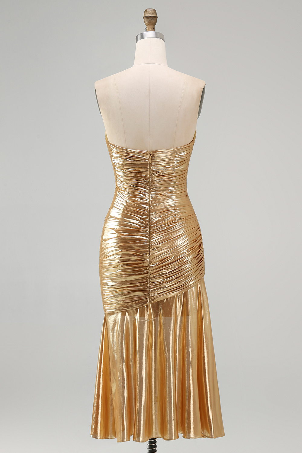 Sparkly Gold Metallic Ruched Sweetheart High-Low Cocktail Dress