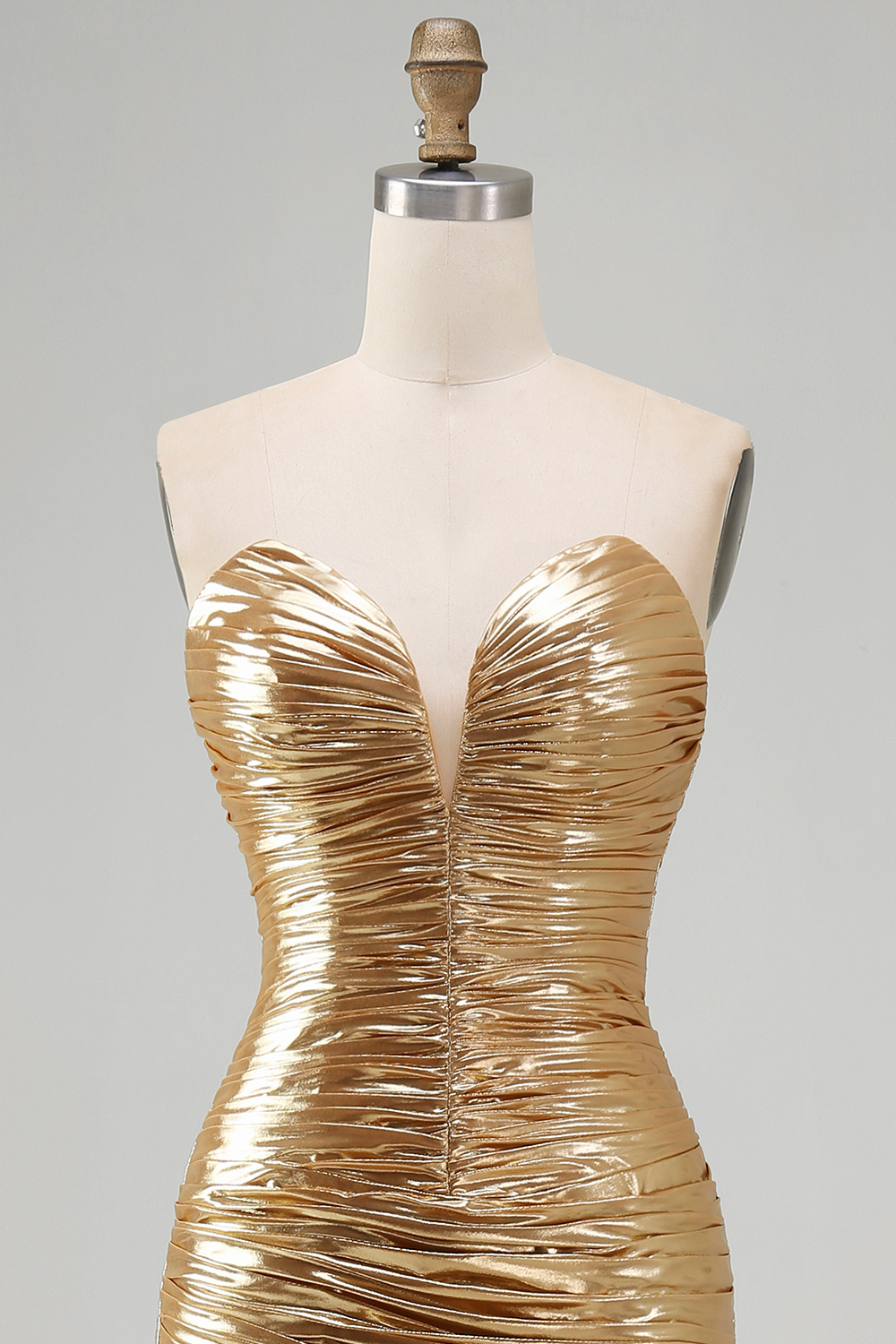 Sparkly Gold Metallic Ruched Sweetheart High-Low Cocktail Dress