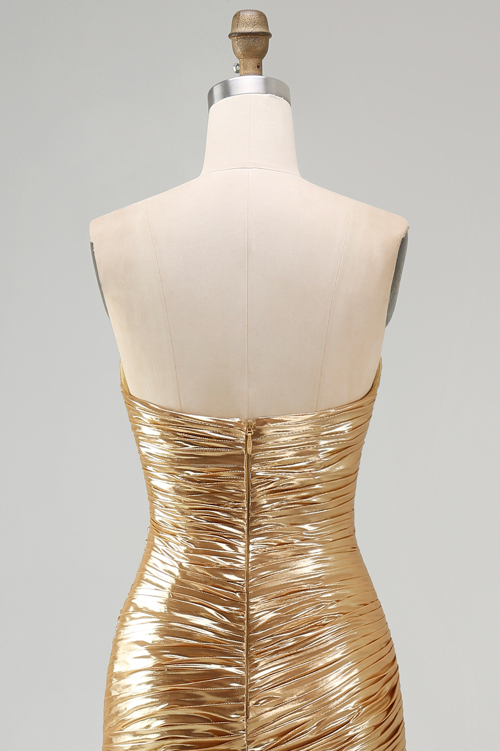 Sparkly Gold Metallic Ruched Sweetheart High-Low Cocktail Dress