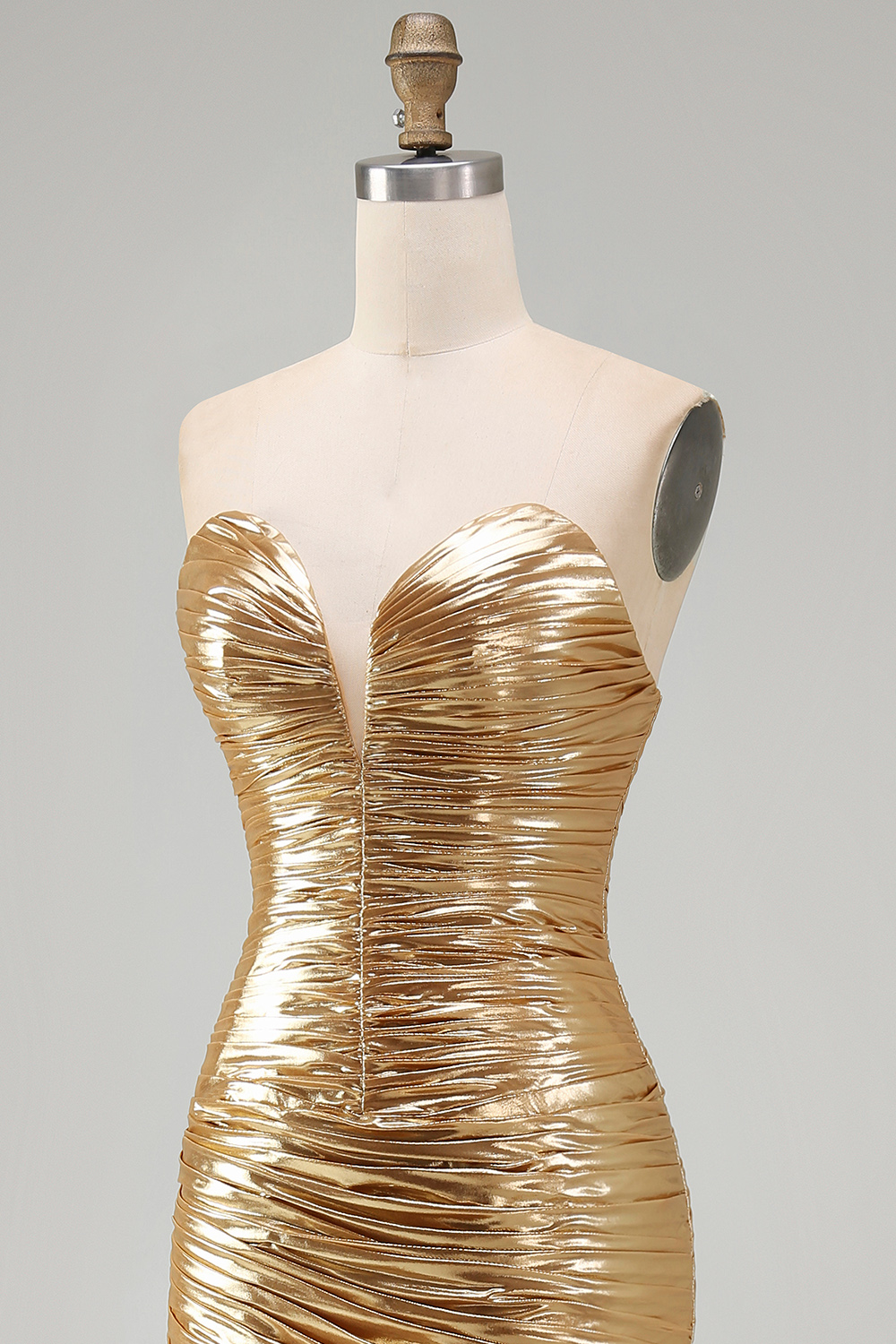 Sparkly Gold Metallic Ruched Sweetheart High-Low Cocktail Dress