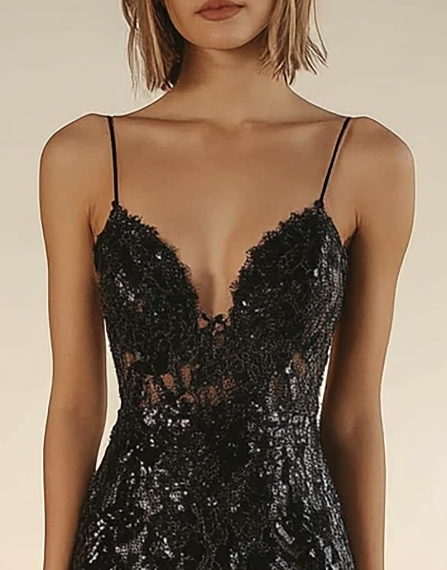 Black Lace Tight Spaghetti Straps Short Cocktail Dress