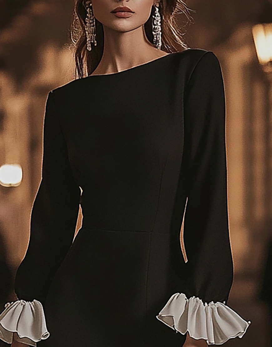 Black and White A Line Short Ruffled Cocktail Dress with Sleeves