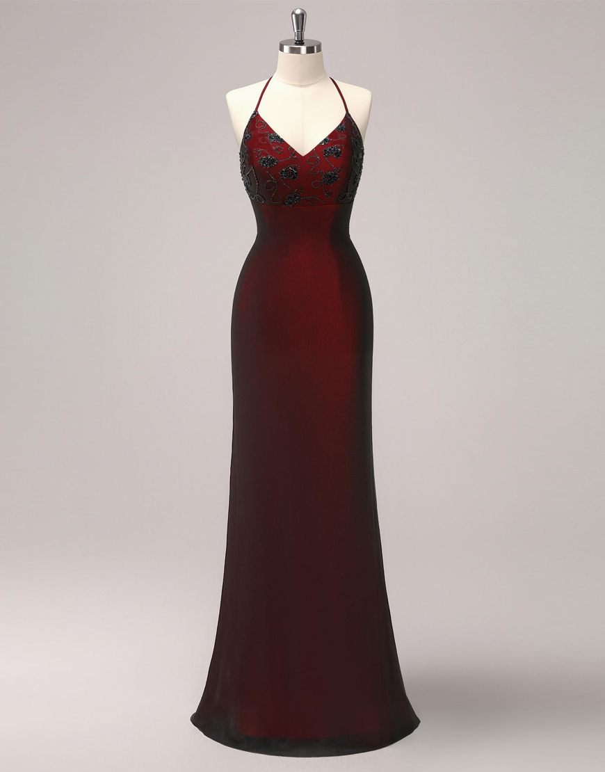 Sparkly Black Red Mermaid Criss Cross Back Long Prom Dress with Appliques