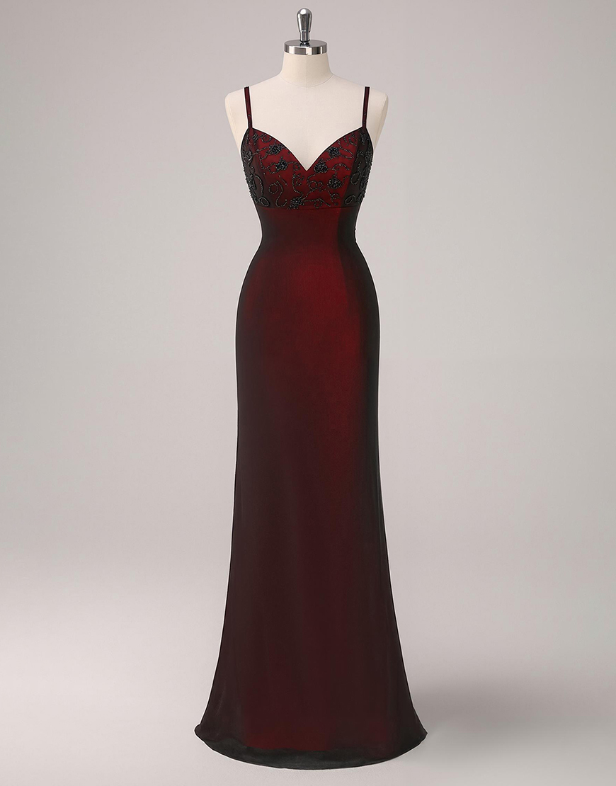 Sparkly Black Red Mermaid Appliqued Long Prom Dress with Beading