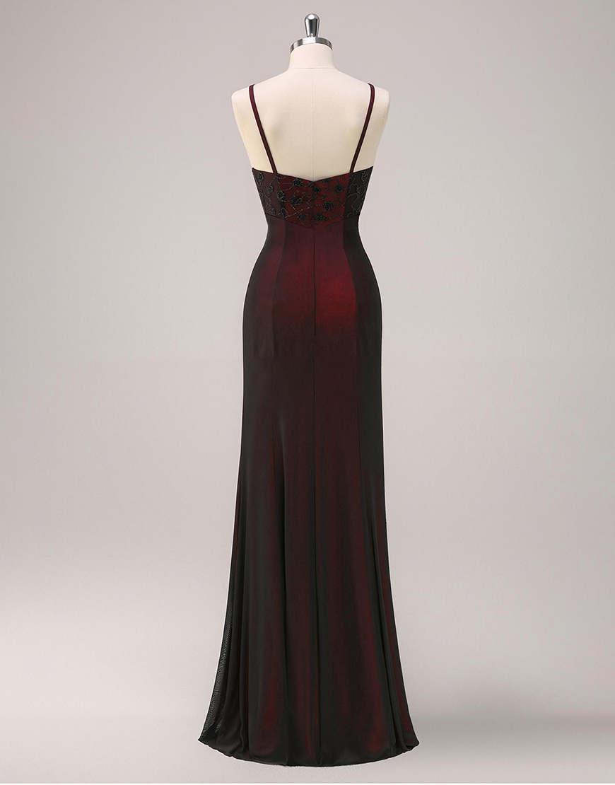 Sparkly Black Red Mermaid Appliqued Long Prom Dress with Beading