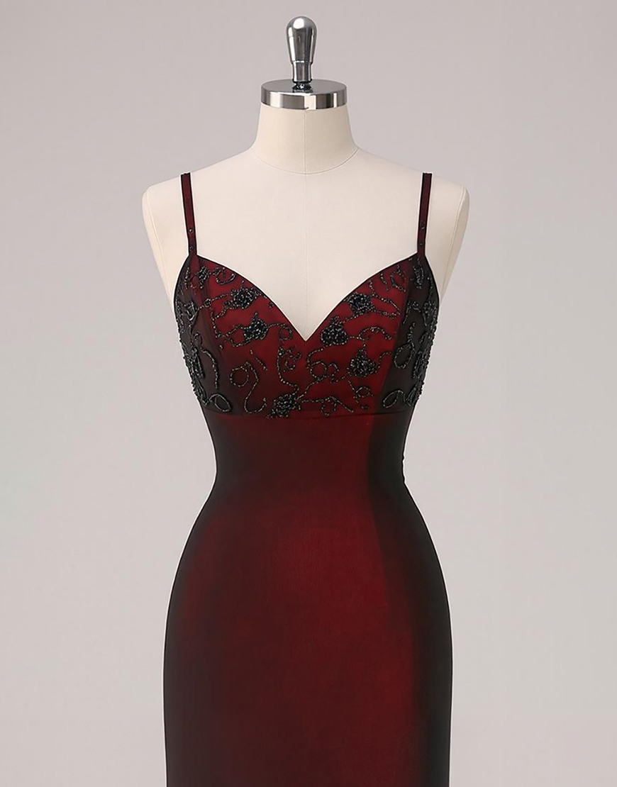 Sparkly Black Red Mermaid Appliqued Long Prom Dress with Beading